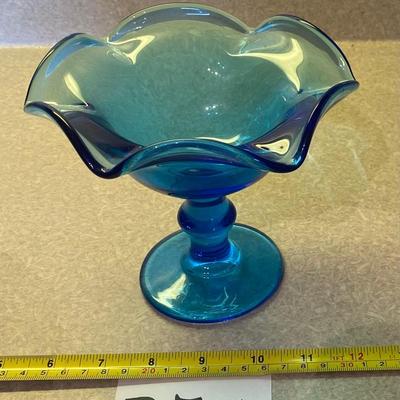 Blue Ruffled Glass Candy Dish