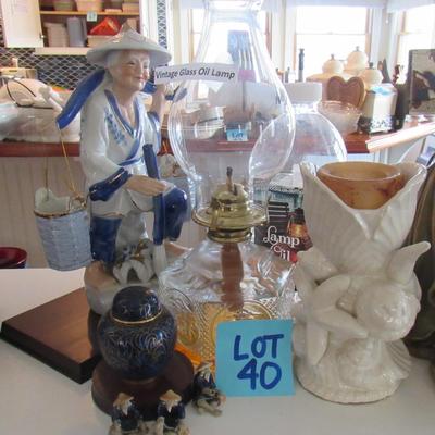 Lot-40 Vintage Glass Oil Lamp, Vintage Asian Figure and miniatures.