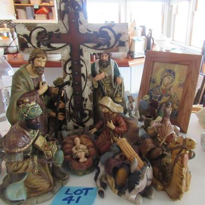 Lot 41-Ceramic Nativity Set with two large Crosses