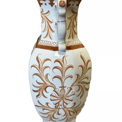 Vintage Oriental White And Orange (red) Large Porcelain Vase Birds (RARE)