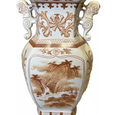 Vintage Oriental White And Orange (red) Large Porcelain Vase Birds (RARE)
