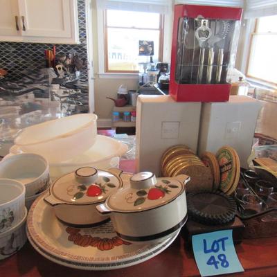 Lot 48-Large Lot Ceramic Dishes, 4 Mikasa Wine Glasses In Box, Shot Glasses etc.