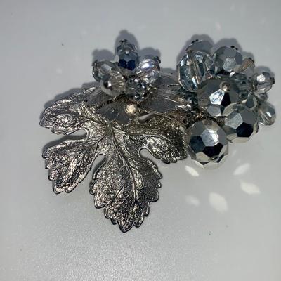 Vintage Winter Leaf/Ice Crystals Costume Jewelry Pin/Earring Set