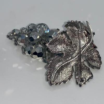 Vintage Winter Leaf/Ice Crystals Costume Jewelry Pin/Earring Set