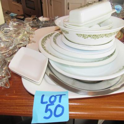 Lot 50-Vintage Pyrex Dishes, Trays, Small Oyster glass bowls