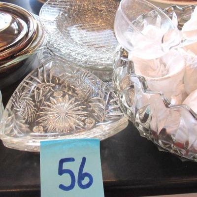 Lot 56-Glass punch Bowl W/7 Cups, Glass Bowls Etc.