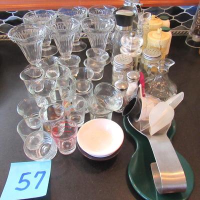 Lot 57-Ice Cream Glass Bowls, S&P Shakers Etc.