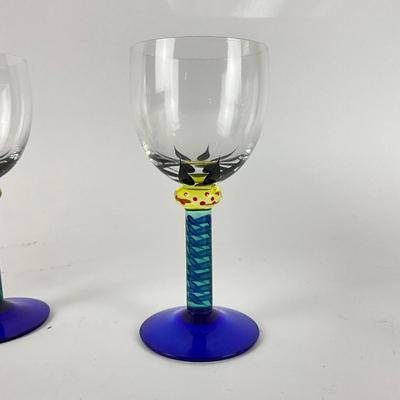 122 Set of Four Kosta Boda Handpainted Palm Tree Wine Glasses