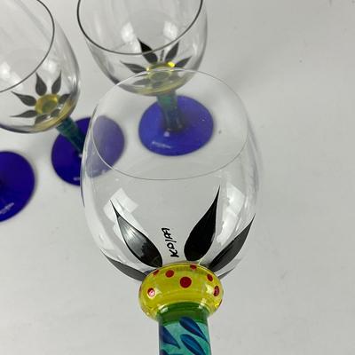 122 Set of Four Kosta Boda Handpainted Palm Tree Wine Glasses