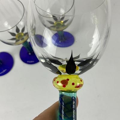 122 Set of Four Kosta Boda Handpainted Palm Tree Wine Glasses