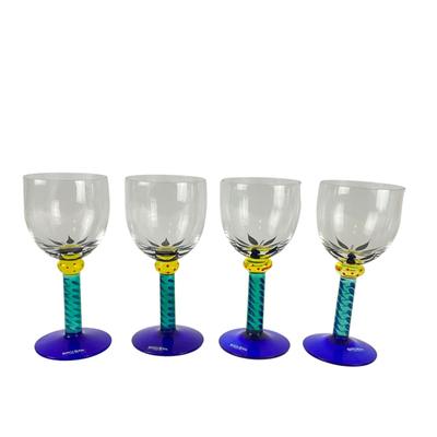 122 Set of Four Kosta Boda Handpainted Palm Tree Wine Glasses