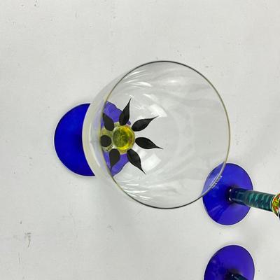 123 Set of Four Kosta Boda Handpainted Palm Tree Wine Glasses