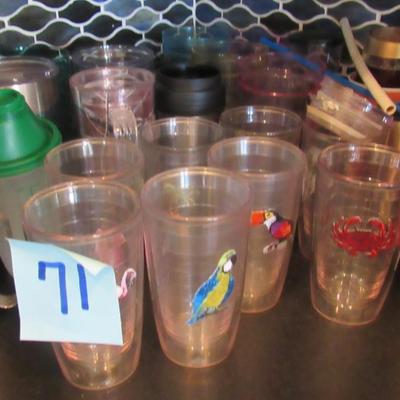 Lot 71-Large lot of glasses and Coffee cups w/lids