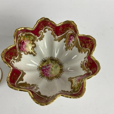 139 Royal Crown Durby Porcelain Basket With Nippon Bowl & Shaker