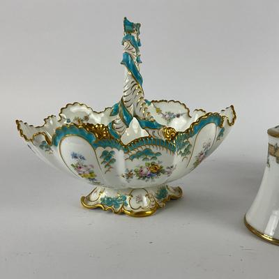 139 Royal Crown Durby Porcelain Basket With Nippon Bowl & Shaker
