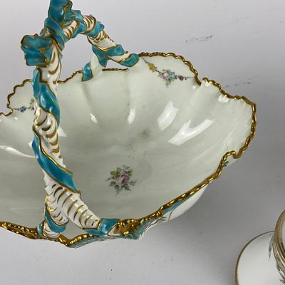 139 Royal Crown Durby Porcelain Basket With Nippon Bowl & Shaker