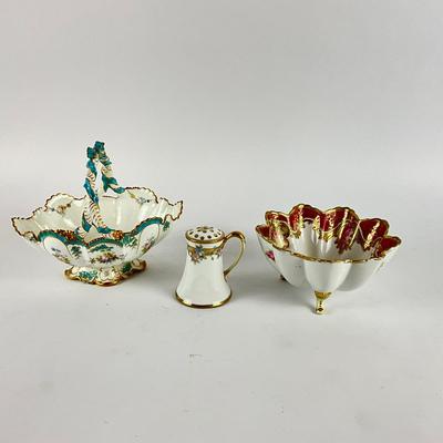 139 Royal Crown Durby Porcelain Basket With Nippon Bowl & Shaker