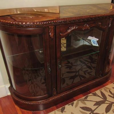 Lot 80-Marble Top Mahogany Wood and Glass Curio Cabinet