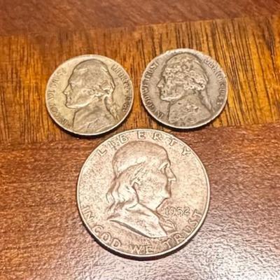 1952-S Franklin and 2 1943 War Nickels