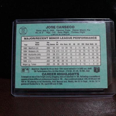 1986 Donruss Jose Canseco Rookie Card