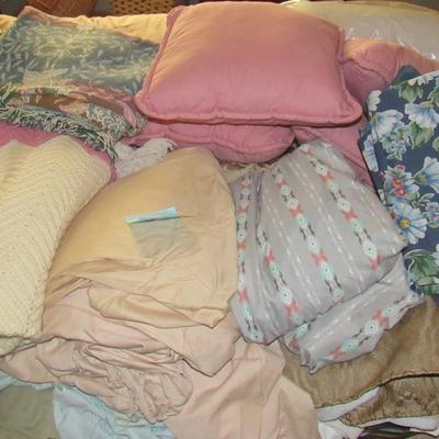 Lot 93-Vintage hand stitched Throws, King and Queen Sheets, Etc