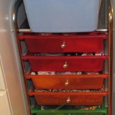 Lot 99-Stand, Sewing Items, Ribbons Etc.