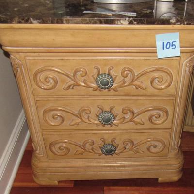 Lot 105-Marble Top English Carved Wood Night Stand