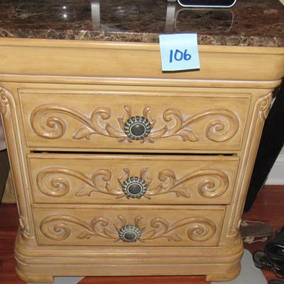 Lot 106-Marble Top English Carved Wood Night Stand