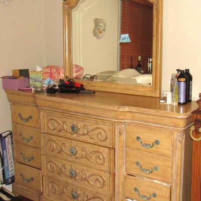 Lot 107-Large English Carved Wood Dresser with Mirror