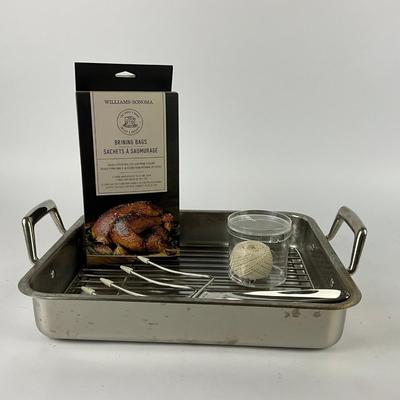 160 Tramontina 18/10 Stainless Steel Roasting Pan With All-Clad Turkey Fork & String