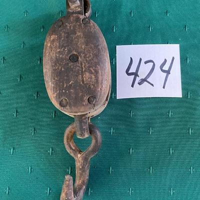 Vintage Iron and Wood Pulley