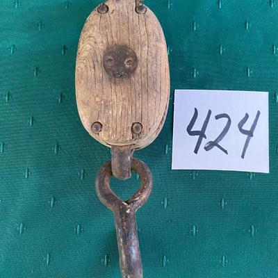 Vintage Iron and Wood Pulley