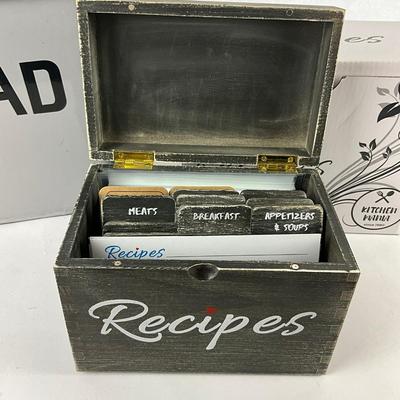 163 Enamel Bread Box & Wooden Recipe Box