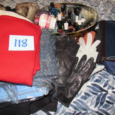 Lot 118-Leather Gloves, Scarves, Nail Polish Etc.