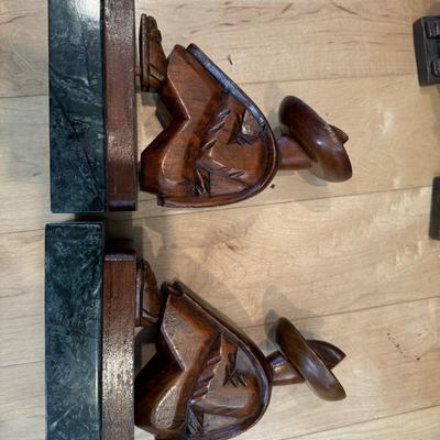 Wood & Marble Book Ends / Statues