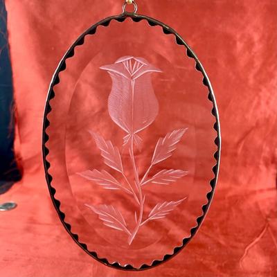 Etched Glass Rose Sun Catcher