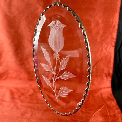 Etched Glass Rose Sun Catcher