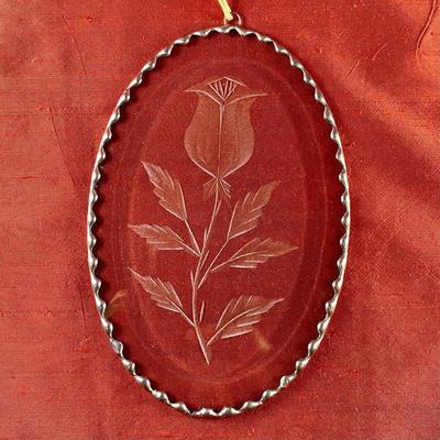 Etched Glass Rose Sun Catcher
