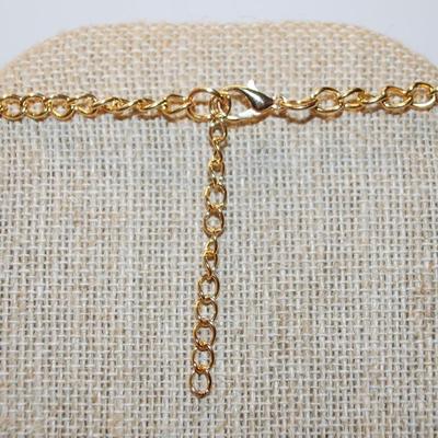 Large Swag Style Necklace (4½" x 2½") with Pink & Blue Stones on a Gold Tone Necklace Chain 14" L