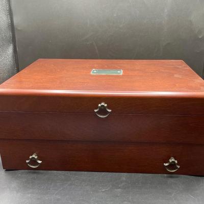 Reed and Barton Bristol Cherry Flatware Chest, Wooden Silverware Organizer and Storage Chest with 1 Drawer