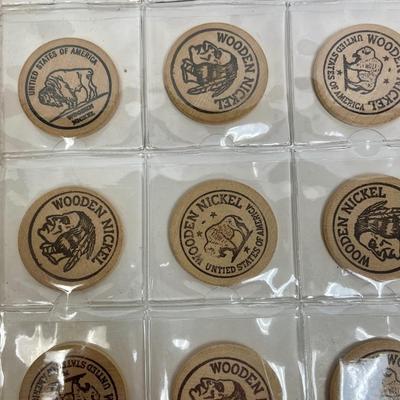 Vintage wooden nickel token collection
