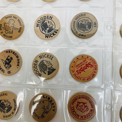 Vintage wooden nickel token collection