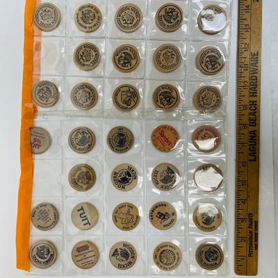 Vintage wooden nickel token collection