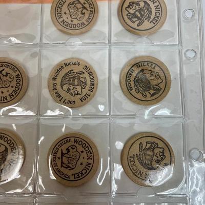 Vintage wooden nickel token collection