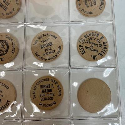 Vintage wooden nickel token collection