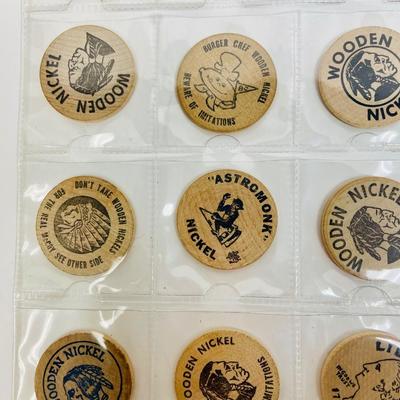 Vintage wooden nickel token collection
