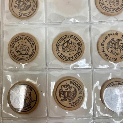 Vintage wooden nickel token collection