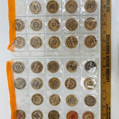 Vintage wooden nickel token collection