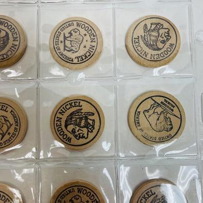 Vintage wooden nickel token collection