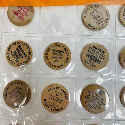 Vintage wooden nickel token collection